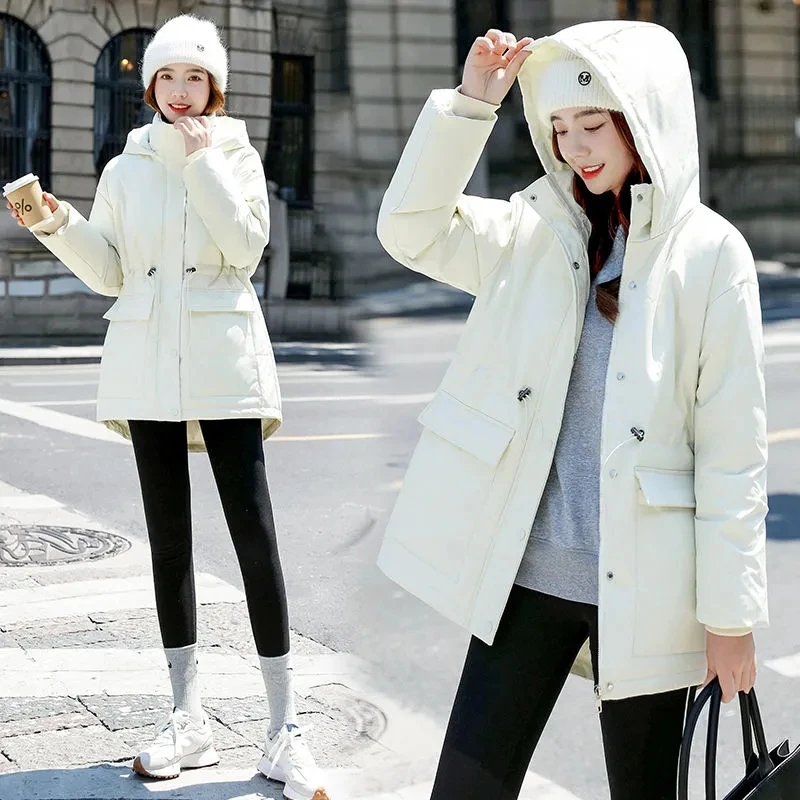 

2023 Korean Long Down Coats Women White Duck Down Parkas Coat Female Hooded Warm Down Outwear Student Casual Loose Winter Jacket