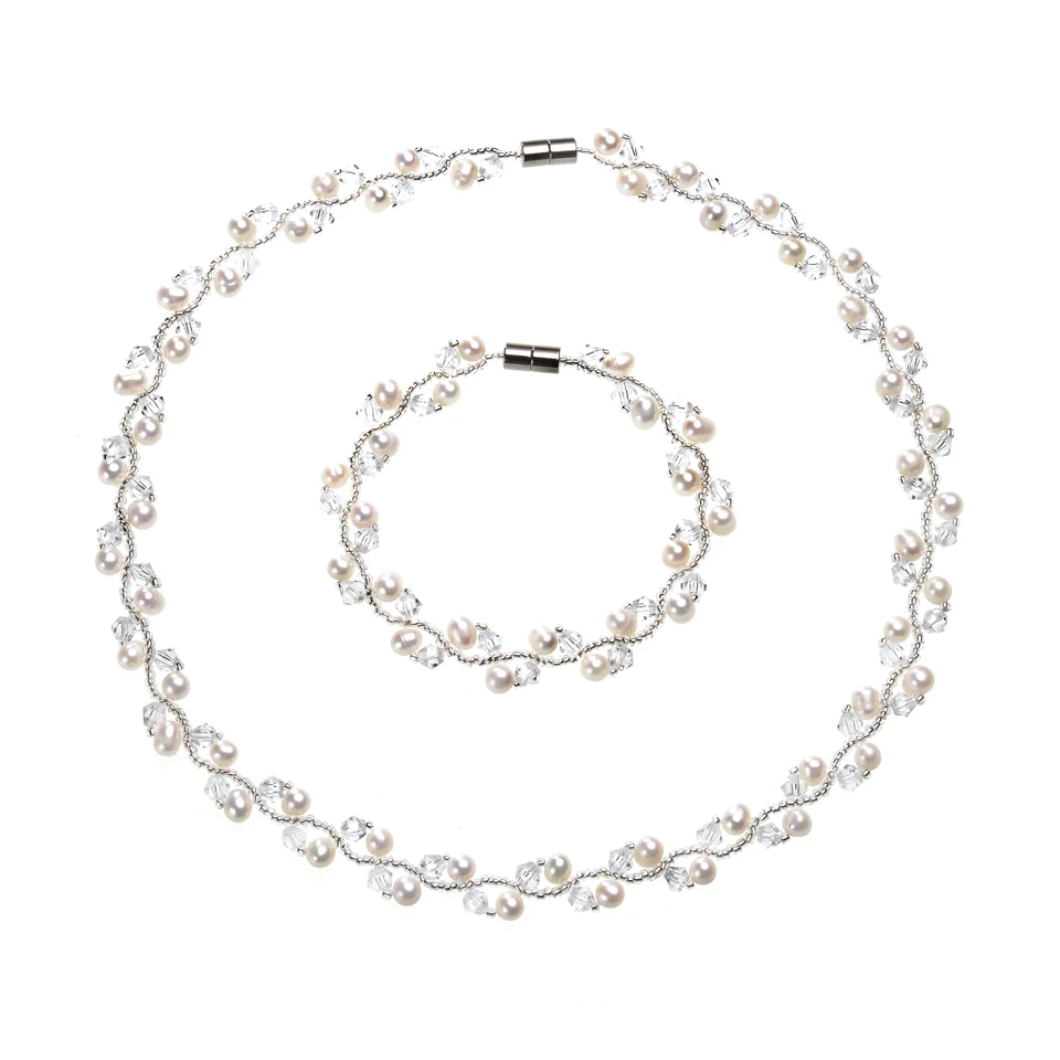 Zorun Genuine Natural Freshwater Pearl Party Fashion Jewelry Sets 4-5mm with Magnetic Clasp  Necklace and Bracelet  for  Women