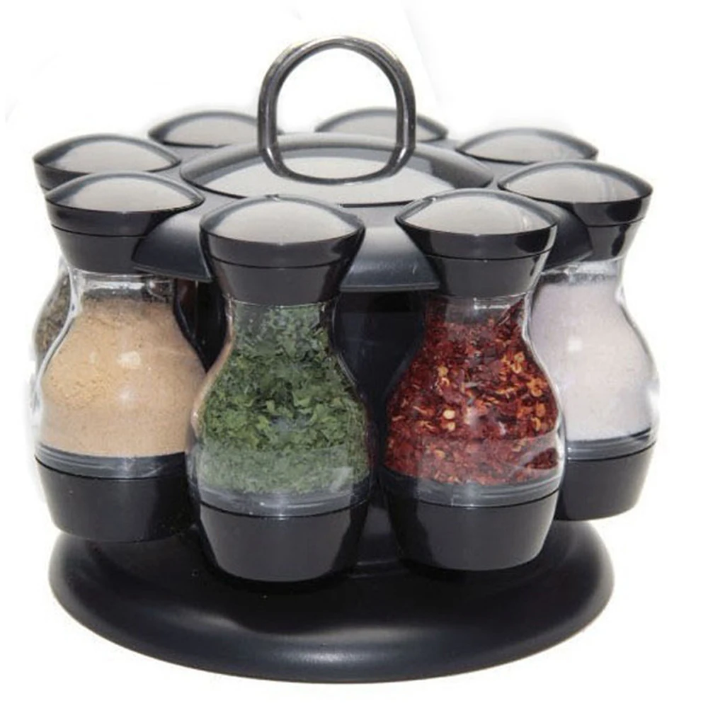 16Pcs Condiment Set 360 Rotating Spice Jar Rack Kitchen Cruet Condiment Bottle Coffee Sugar Seal Jar Container Rack