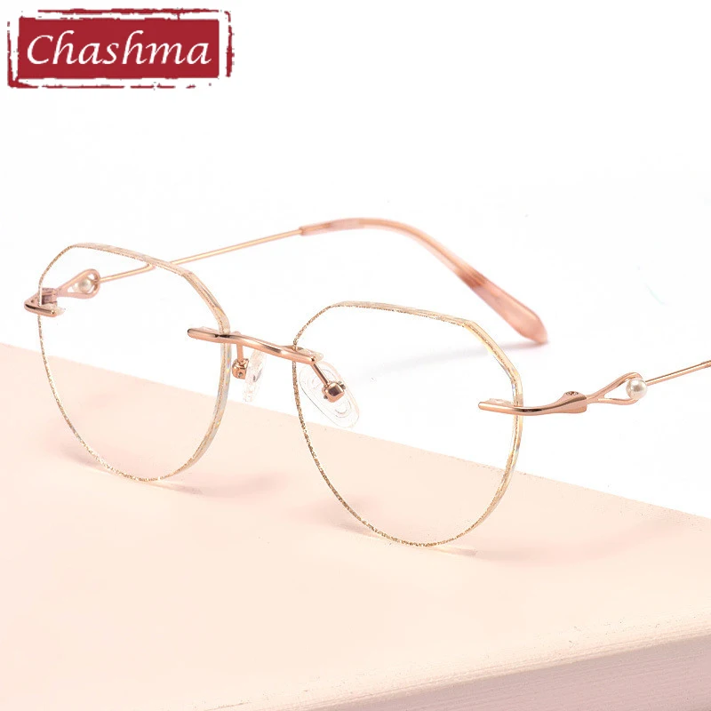 

Retro Titanium Fashion Female Eye Glasses Vintage Round Diamond Trimmed Rimless Spectacle Frames Women Sunglasses Tint Lenses