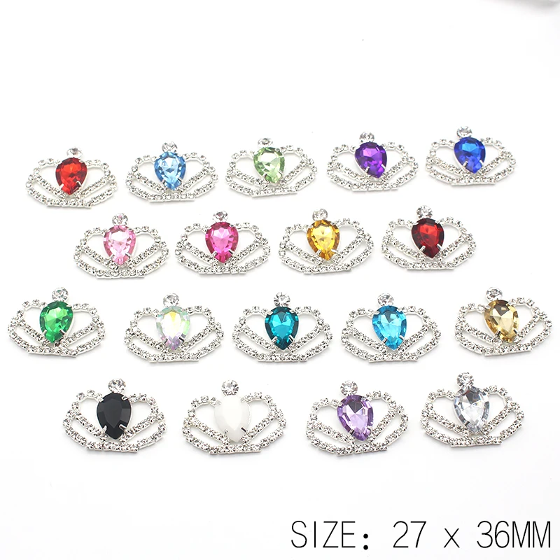 YWXINXI 10Pcs new hot sale mixed color 27*36mm rhinestone crown, DIY handmade clothing romantic wedding decoration accessories