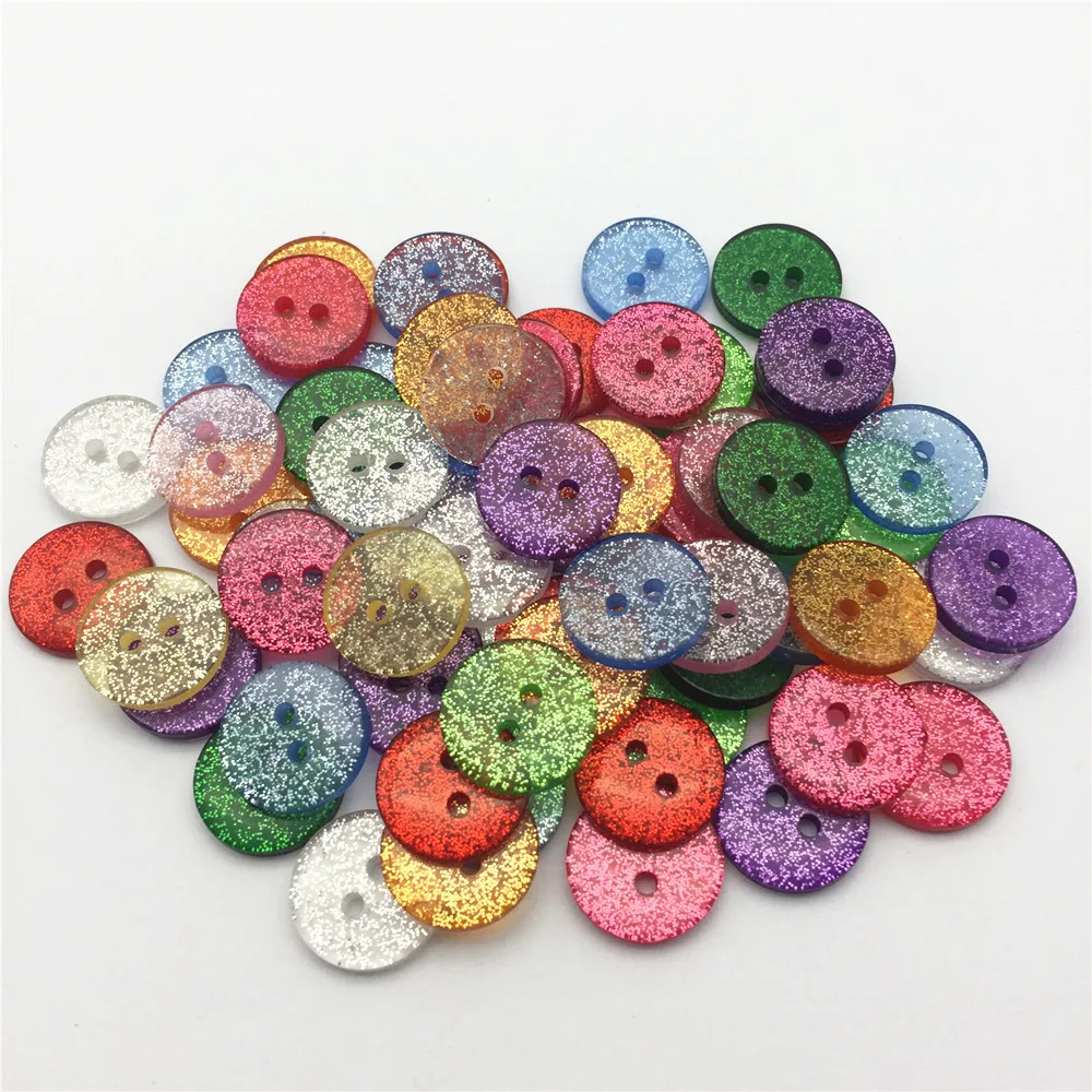 50pcs 13mm/15mm/19mm Glitter Resin Round Buttons 2 Holes Sewing Accessories Sparkle Embellishment