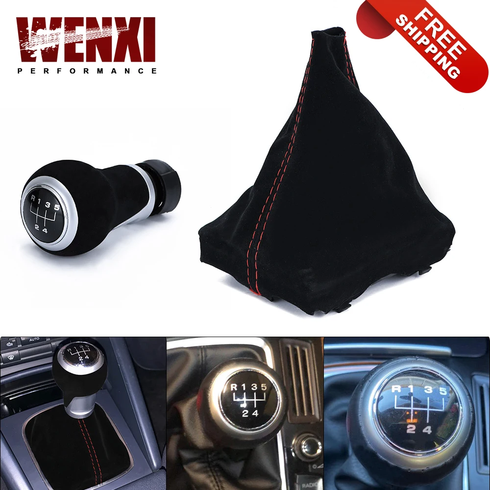 5 Speed Manual MT Gear Shift Knob With Gaiter Boot Dust Cover Black Suede For 07-15 Audi A4 B8 Q5 S Line VW Golf 5 6 MK5 MK6