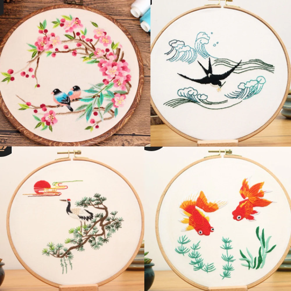 DIY Flower Pattern Printed Embroidery Kit Embroidery Hoop Cross Stitch Needlework Handmade Sewing Art Craft Painting Home Decor