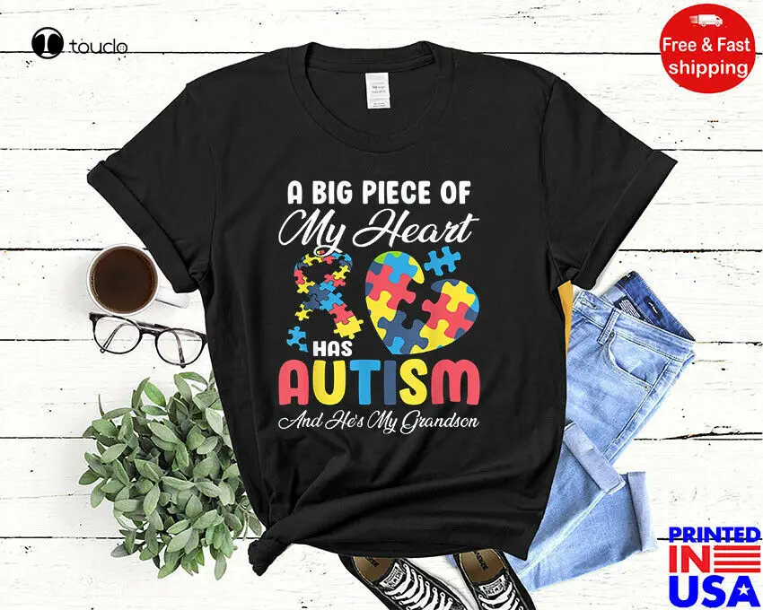 

A Big Piece Of My Heart Has Autism Awareness Grandma Grandpa T-Shirt