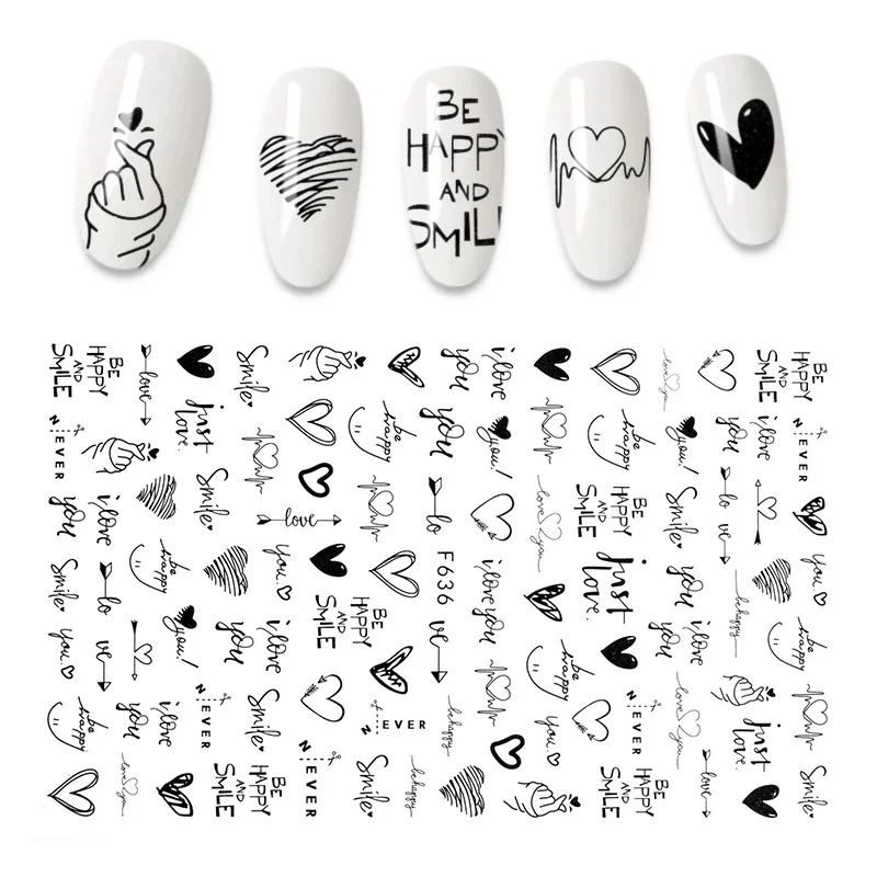 

The New 3D Nail Sticker Cool English Letter Stickers for Nail Foil Love Heart Design Nails Accessories Fashion Manicure Sticker