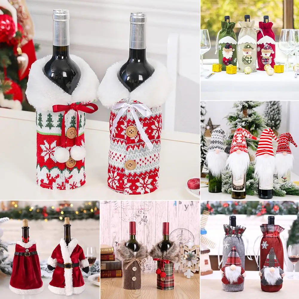 Christmas Wine Bottle Cover Merry Christmas Decorations For Home 2024 Navidad Noel Natal Ornaments Xmas Gift Happy New Year 2025