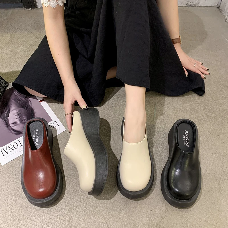 All-Match Korean Shoes Slip-on Clogs Platform Loafers With Fur Female Footwear Round Toe Casual Sneaker 2024 Slip On Creepers