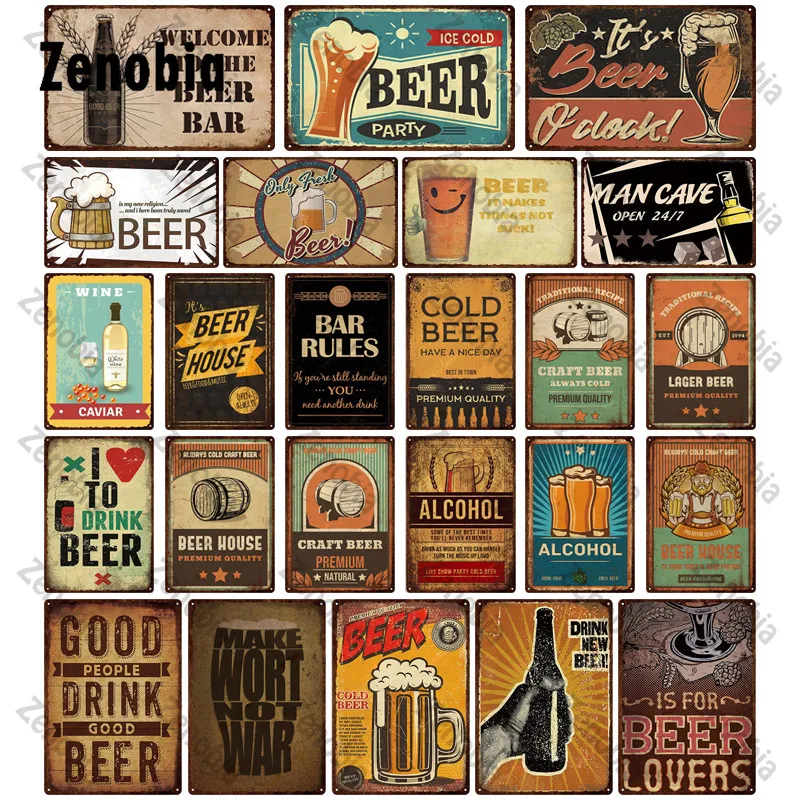 

Beer Metal Poster Wall Stickers Plaque Vintage Tin Sign Home Decoration for Bar Pub Club Man Cave Decorative Drink Poster Plates