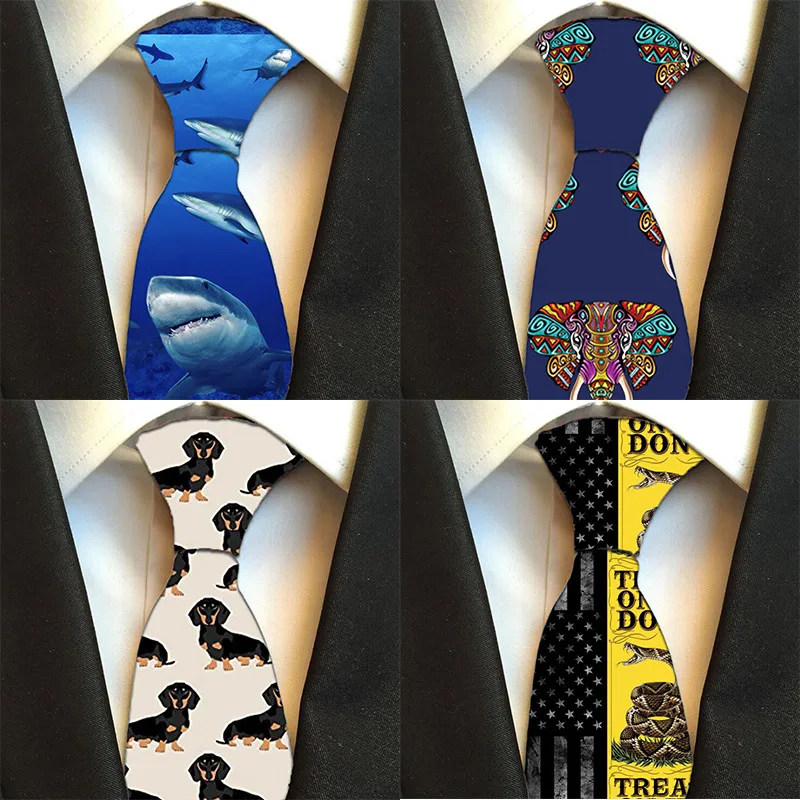 Different New Design Neck Tie For Men 8 CM Shark &Monkey 3D Print Casual Creative Ties Party Skinny Women Corbatas Hombre Cravat