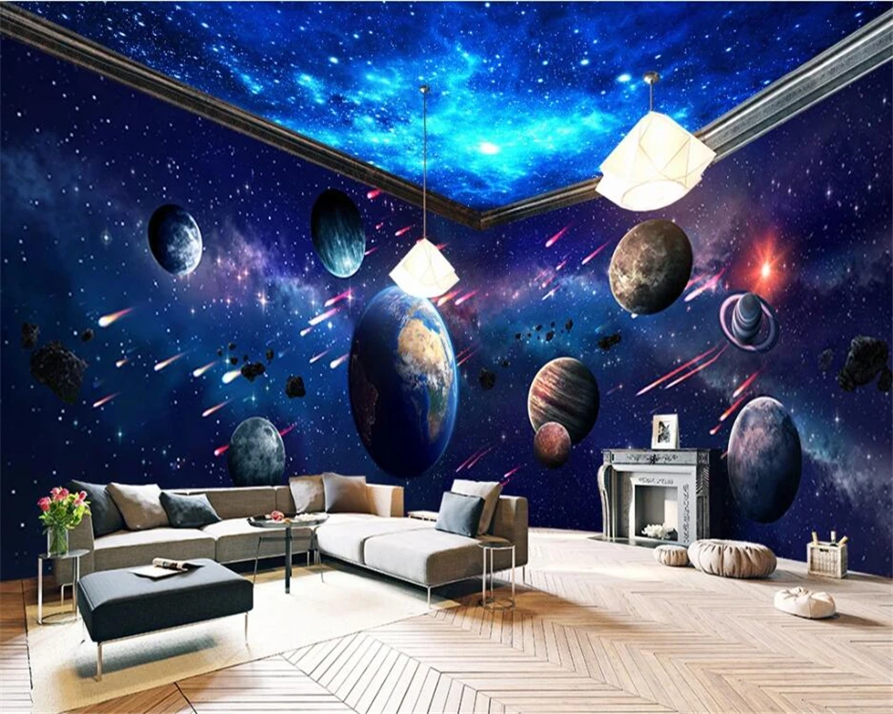 beibehang Custom modern fashion decorative painting stereo papel de parede wallpaper earth theme space whole house background
