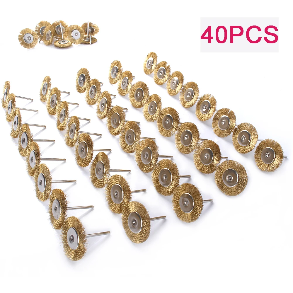 40Pcs Brass Brush Steel Wire Wheels Brushes Drill Rotary Tools Polishing Dremel Rotary Tools For Metal Rust Removal Polish Clean