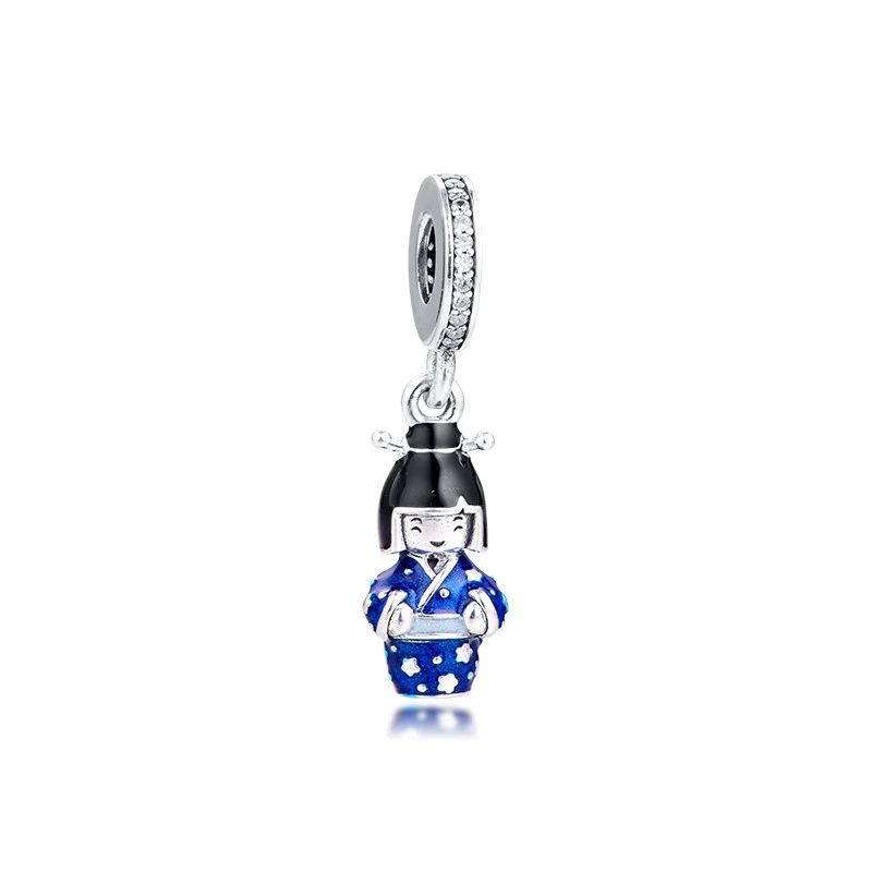 

2020 Spring Japanese Doll in Blue Kimono Fits Sterling Silver Jewelry Charms Bracelets For Woman Silver Beads For Jewelry Making