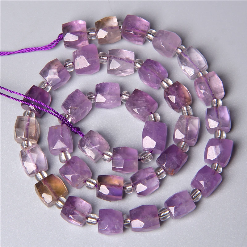 Natural 8 10 12x16 mm Faceted Light Purple Amethysts Gem Stone Beads Loose Tube Crystal Beads Charm For Jewelry Making Bracelet