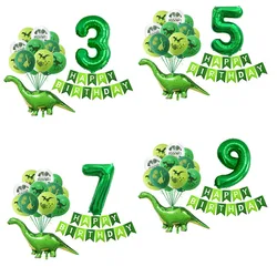 20pcs Green Number Dinosaur Balloons Set Happy Birthday Banners Latex Balloons Forest Dinosaur Theme Birthday Party Decorations