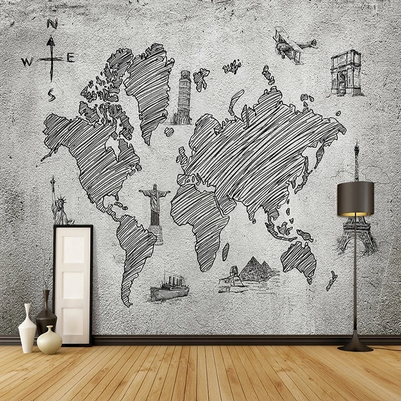 Custom Mural Wallpaper Hand Drawn Map Nordic Art For Living Room TV Sofa Home Decoration Background 3D Wall Cloth