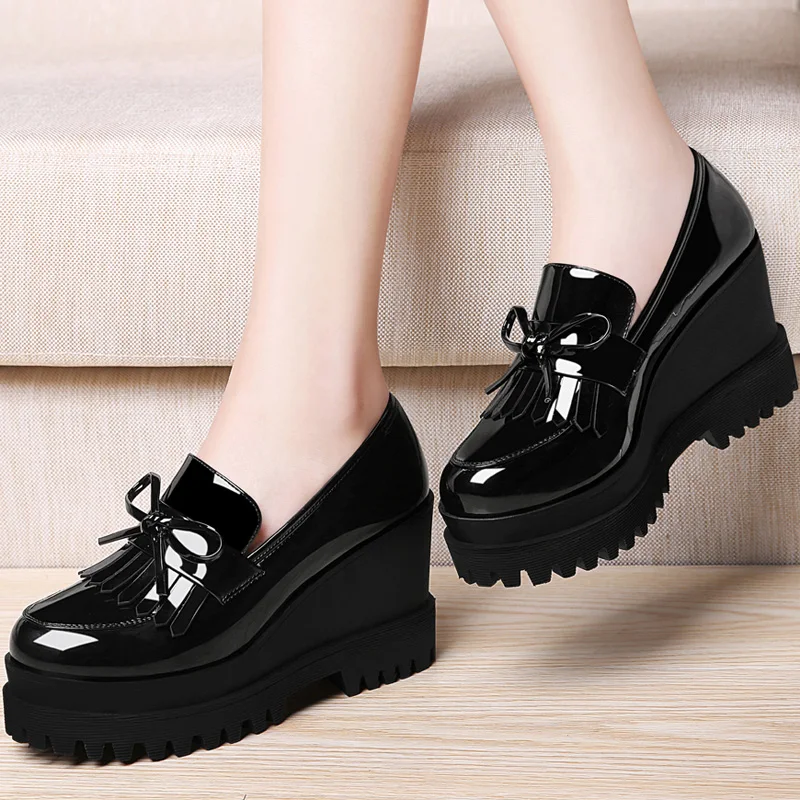 Spring Autumn Women\'s fashion trend Pumps shoes woman wedge single casual shoes high heels shoes British thick-soled platform