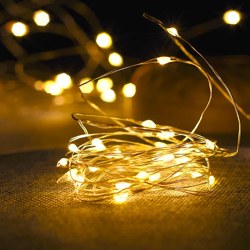 Fairy Lights Copper Wire LED String Lights Christmas Garland Indoor Bedroom Home Wedding New Year Decoration Battery