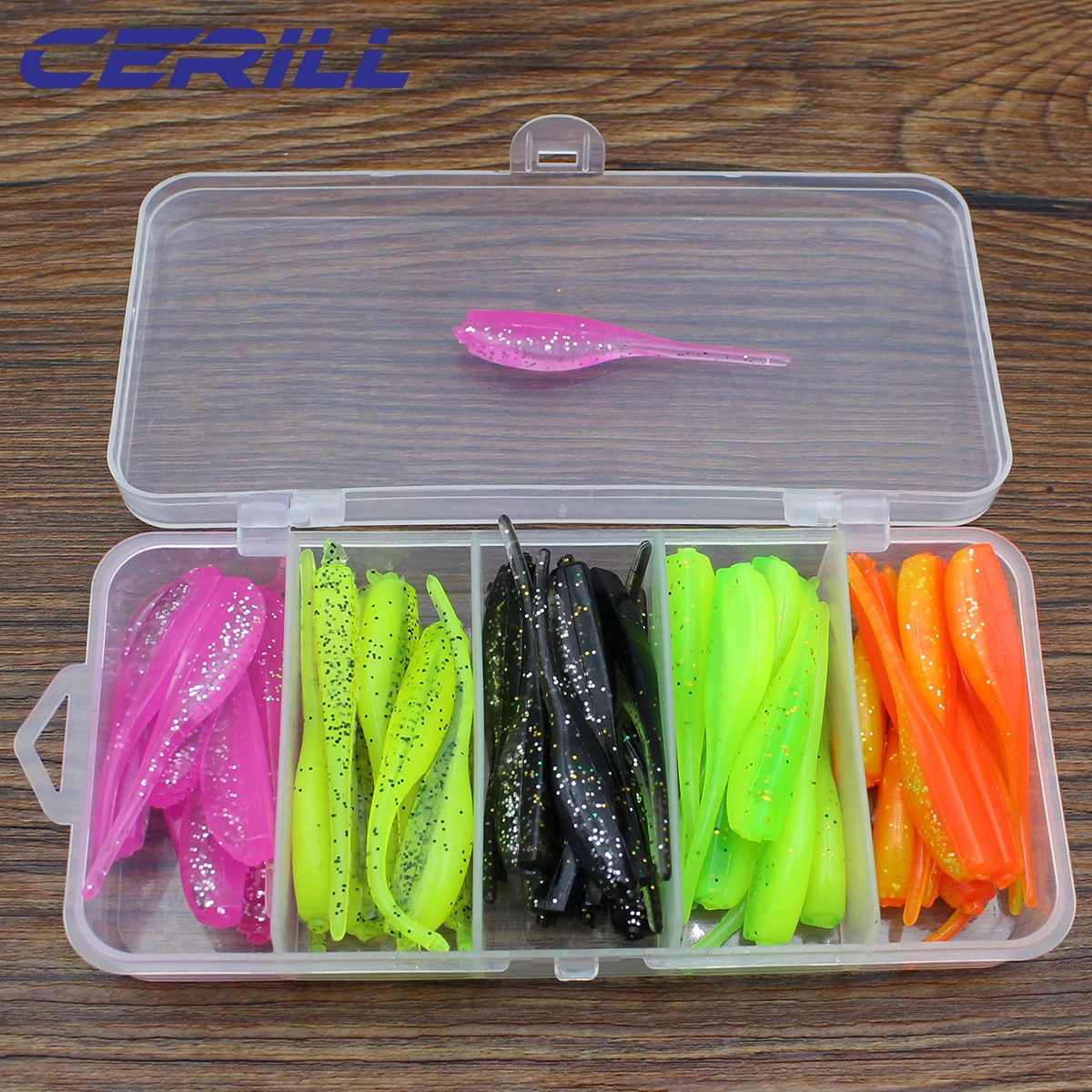 Cerill 50pcs/kit Single Tail Fishing Lure Maggot Grub Needle Artificial Soft Bait Jig Wobblers Swimbaits Carp Silicone Earthworm