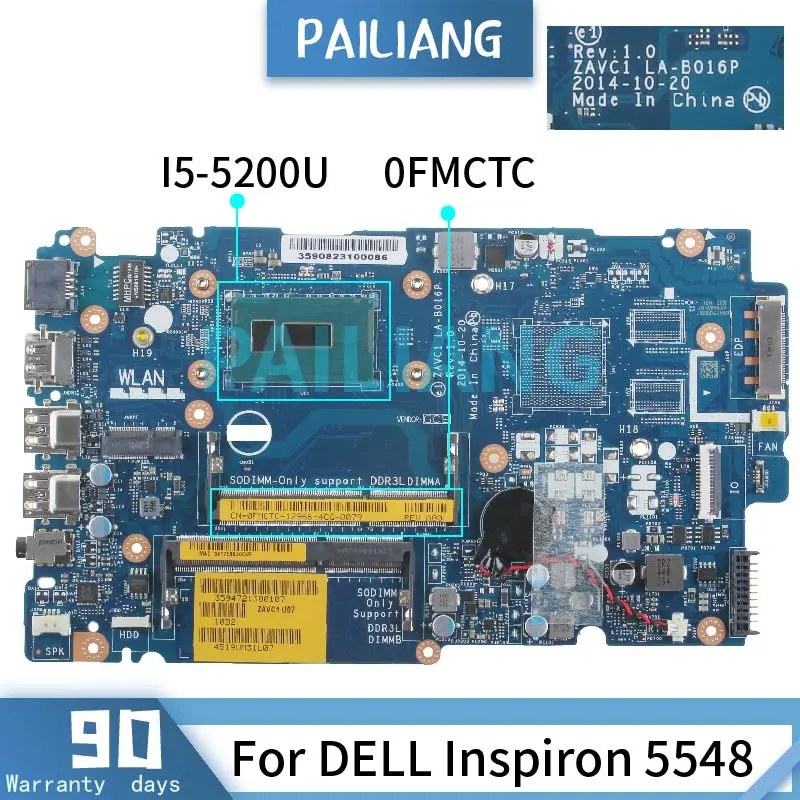 For DELL Inspiron 5548 Laptop motherboard I5-5200U 0FMCTC LA-B016P SR23Y DDR3 Notebook Mainboard tesed