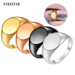 Women Signet Ring Polished Seal Chunky Oval Width Ring Stainless Steel Simple Punk Fashion Jewelry  Accessories
