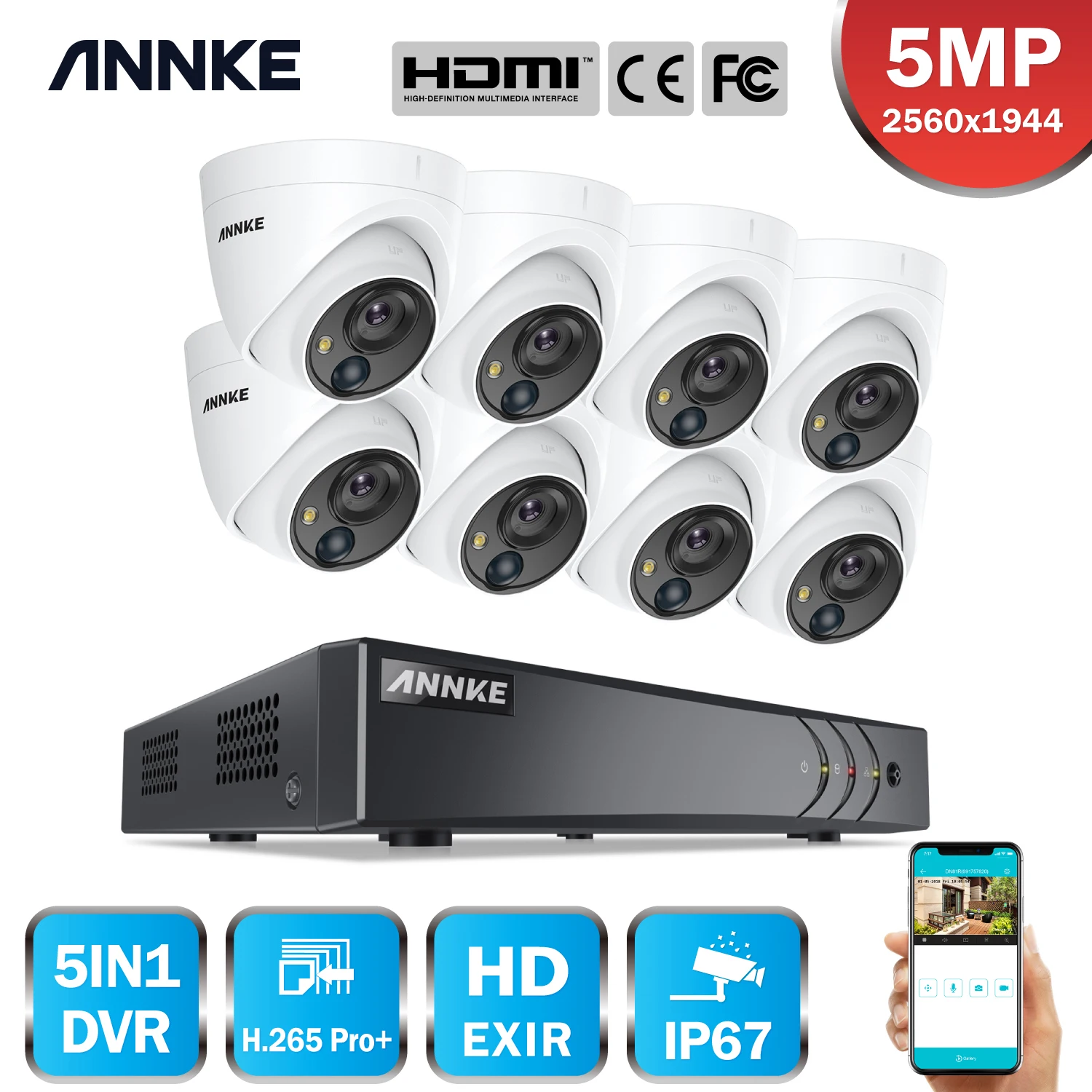 

ANNKE 16CH 5MP Lite HD Security System 5IN1 H.265+ DVR With 8PCS 5MP Dome Outdoor Waterproof PIR Camera Surveillance CCTV Kit