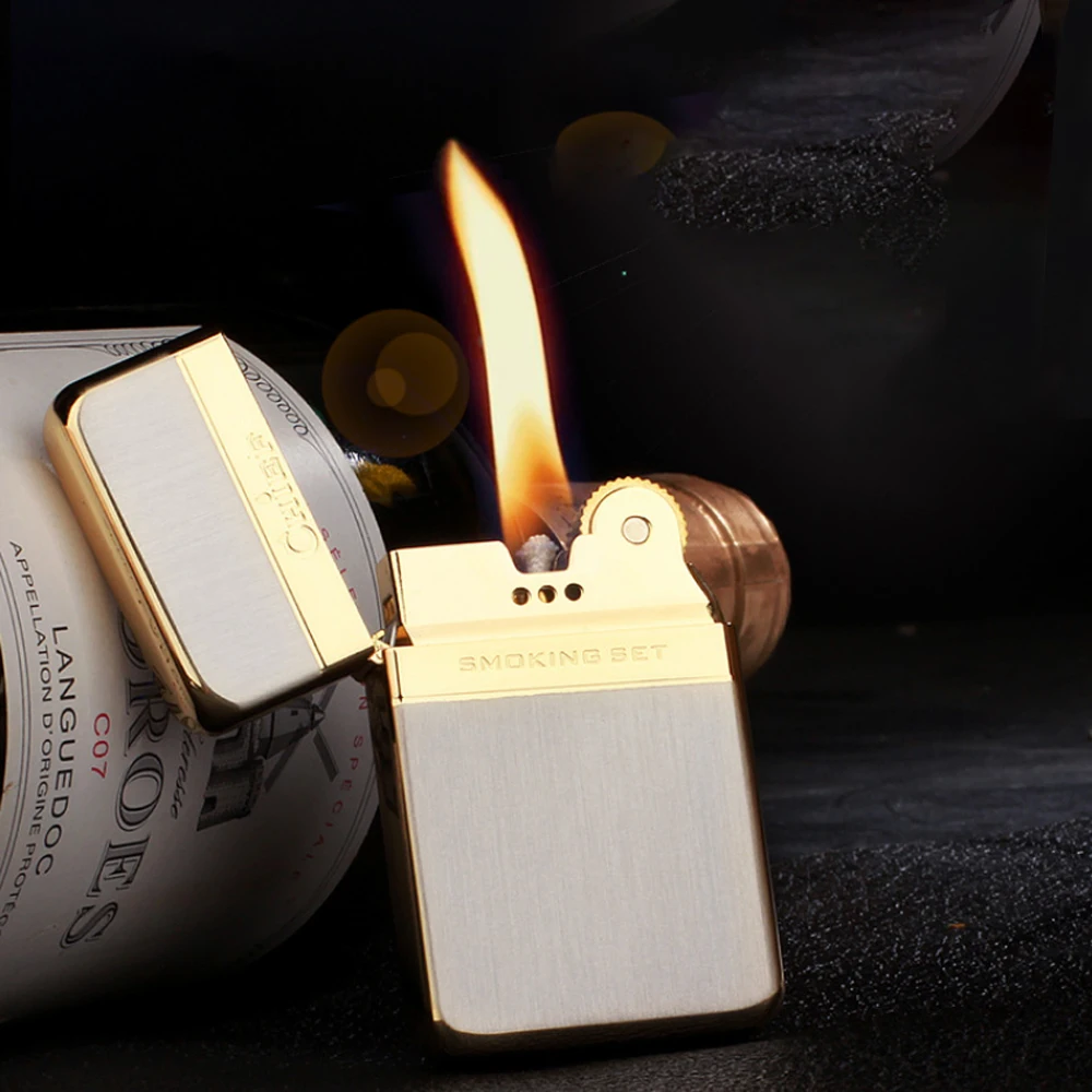 Portable Full Copper Kerosene Lighter Ultrathin Gasoline Lighter Grinding Petrol Wheel Cigarette Lighter Outdoor Tool Men's Gift