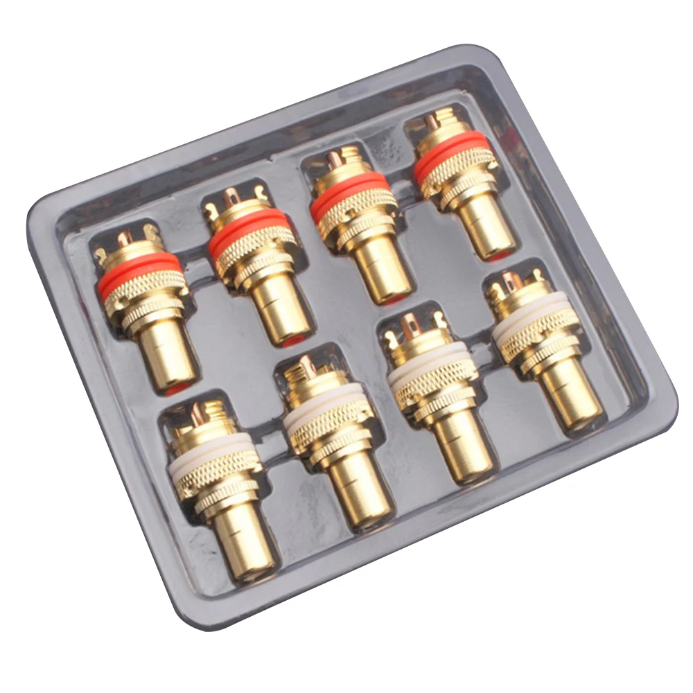 8PCS RCA CMC Female Red White RCA Female Socket Chassis High Quality Phono Copper Plug Connector Red+White