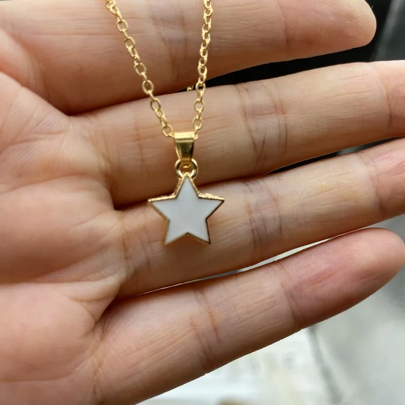 Cute Lovely Star Pendant Necklace Black White Color Women Short Choker Gift for Frien Golden Color Link Chain Collar Jewelry