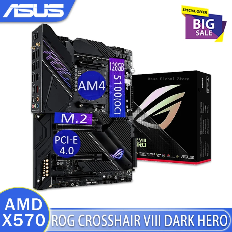 لوحة آسوس ROG CROSSHAIR الثامن الظلام بطل اللوحة AM4 DDR4 128GB AMD Ryzen 5000 PCI-E 4.0 RGB الألعاب المكتبي X570 بلاسا-mv1 e AM4 ATX