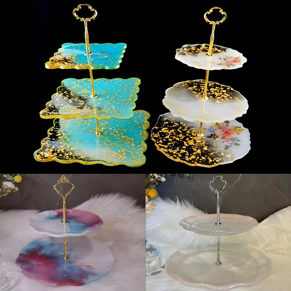 One/Two-Layers Fruit Dish Silicone Mold with Cake Holder for DIY Crystal Epoxy Molds Resin Tray Coaster Mould Table Decoration