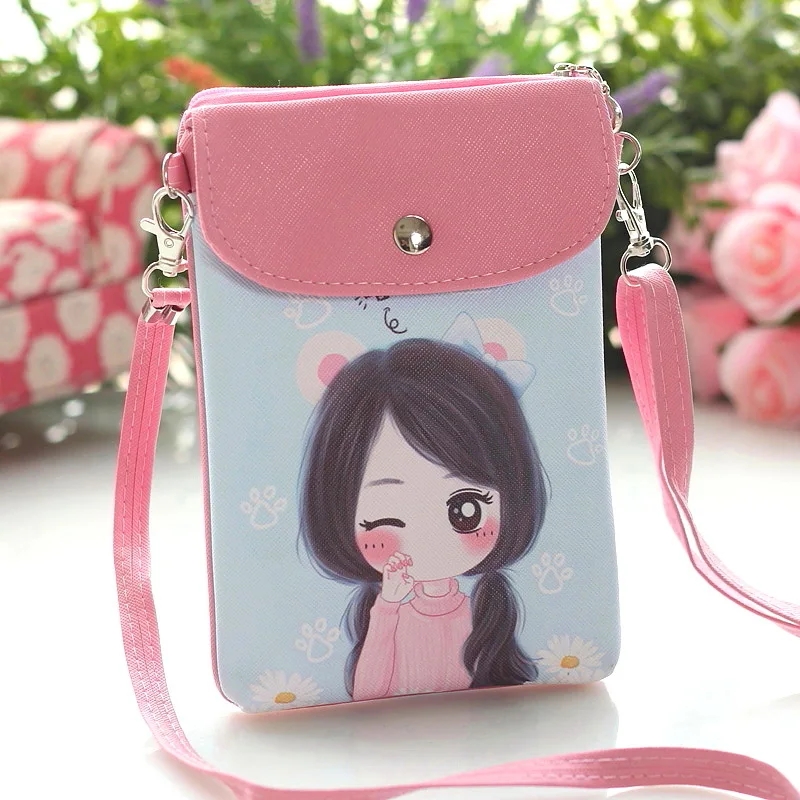 Pu leather cartoon cute doll girls snack bag ladies convenient messenger mobile phone bag Messenger bag handbag Shoulder Bags