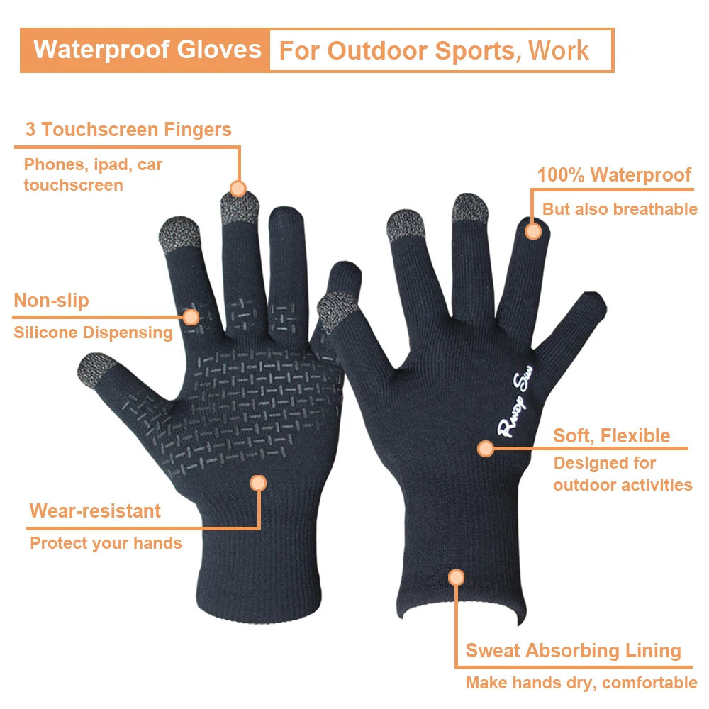 RANDYSUN Anti-slip Men Women All Finger Gloves Waterproof Breathable Skiing Sports Gloves Cycle Glove Randy Sun Ski Cycling Fish