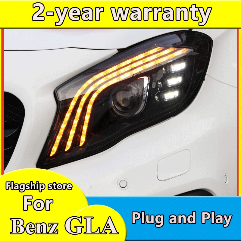 

2PCS Headlights For Benz GLA 200 260 2015-2019 Maybach version head lamp lens with blue streamer ALL LED dynamic running light