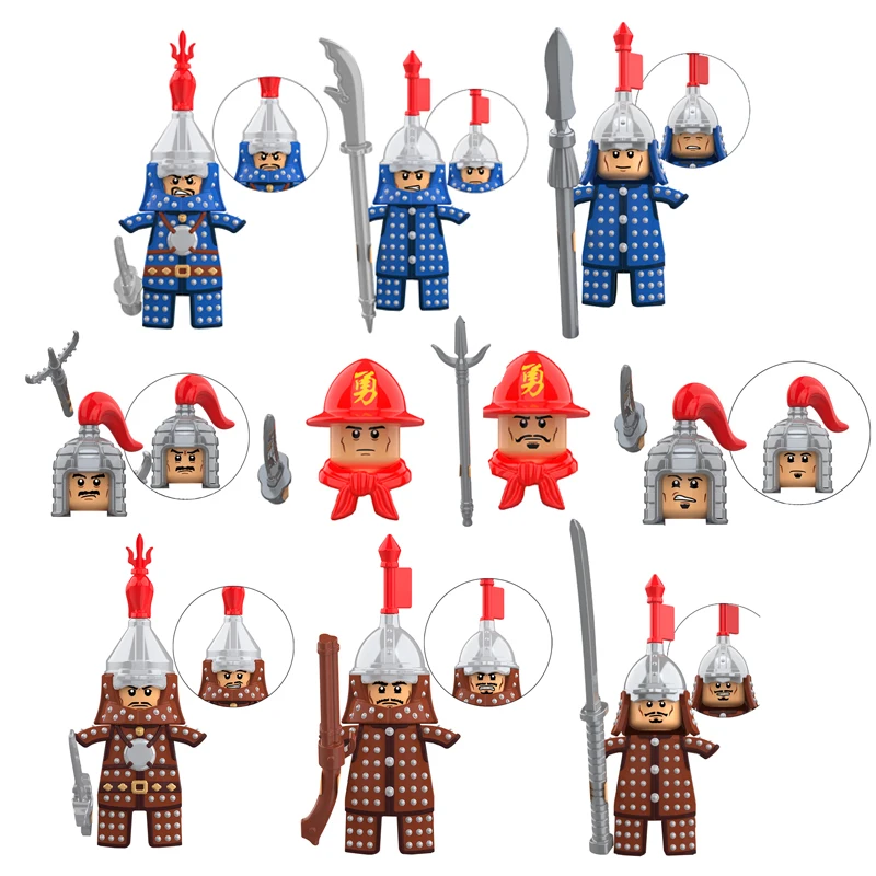 

1PCS Ming Dynasty Soldiers Action Figure Accessories Helmet Armor Medieval Knights Building Blocks Bricks Toys For Children Gift