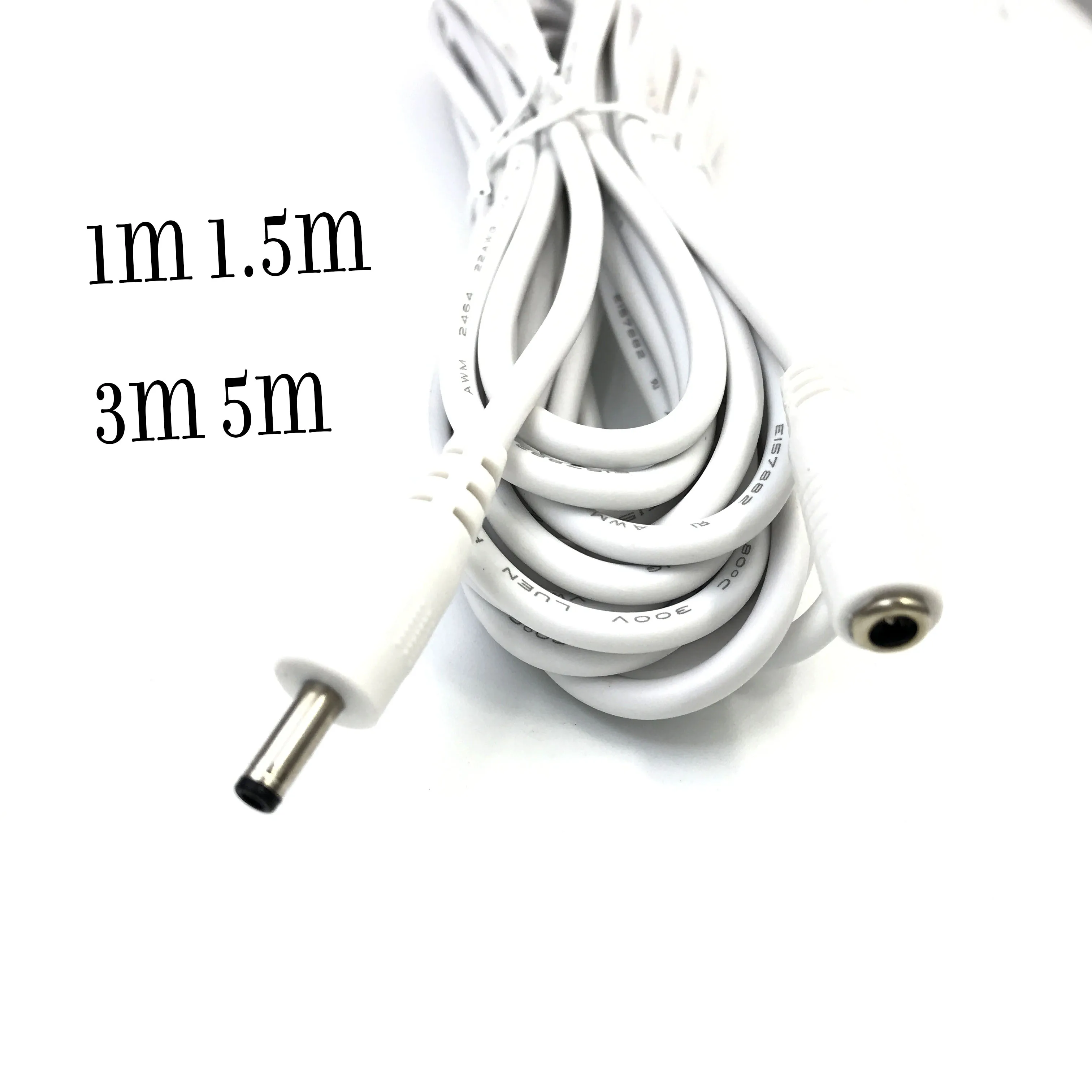 Biały 5V DC przedłużacz kabla zasilającego DC3.5 * 1.35 kobiecy męski wtyczka zasilania Pord 1m/1.5/3/5m 22AWG