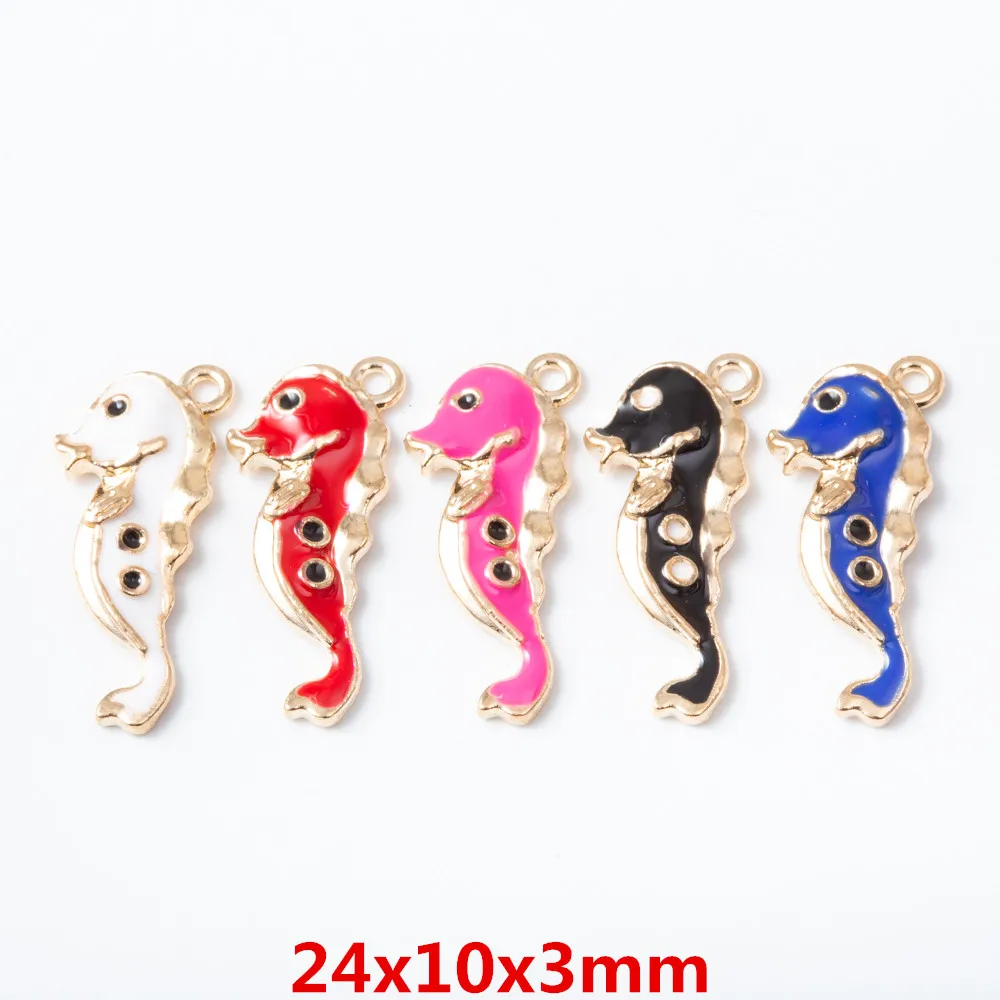 15pcs Hippocampus Dripping oil Light Gold zinc alloy metal pendant charms for diy jewelry making 6733