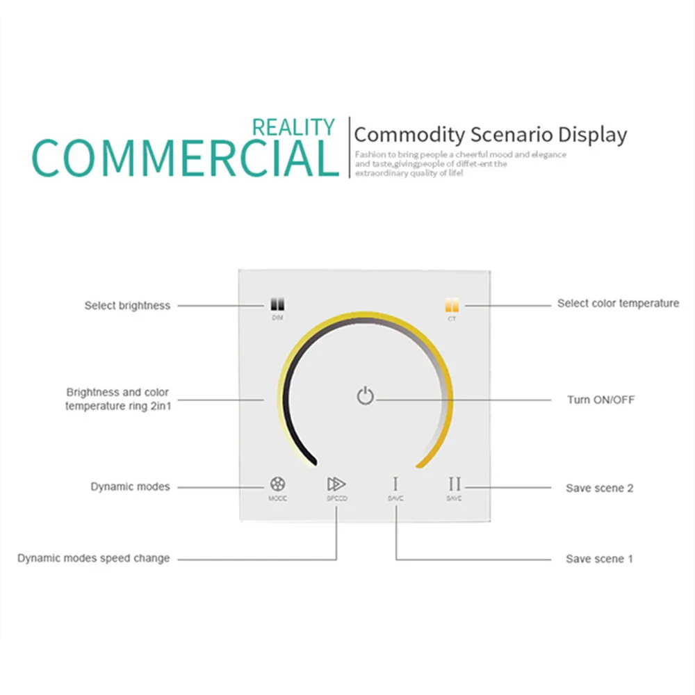 Touch Panel CCT Controller LED Dimmer DC 12V 24V 4A/Chanel 9 Modes Wall Switch for Color Temperature LED Strips Spotlights