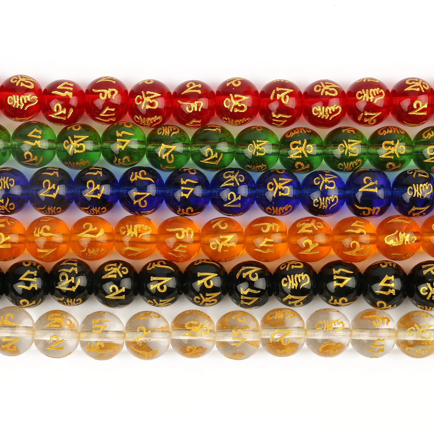 6/8/10mm Six Word Mantra Prayer Feng Shui Beads Round Shape Buddha Beads for DIY Bracelet Jewelry Making Accessories 15inches