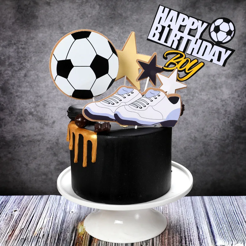 New Boy Happy Birthday Cake Topper Basket Ball Football Theme Sports Cupcake Topper For Kids Birthday Party Cake Decorations