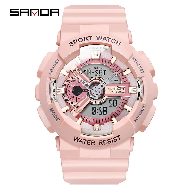 Women Men Watches Sanda Top Brand Luxury Pink Lover Watch Clock Quatz led Digital Sport Wrist Watch for Women Men Waterproof