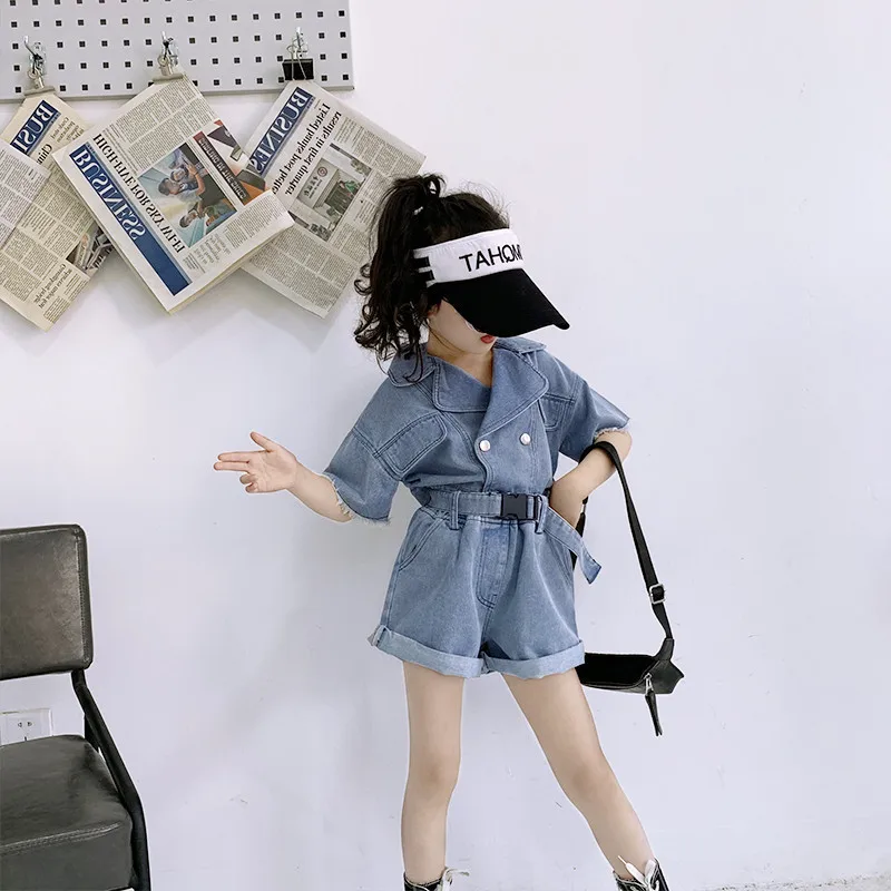 Girls Suits Short Denim Jacket +Short Pant New Children Summer 2021 Toddler Girl Clothes Kids Fashion image 4