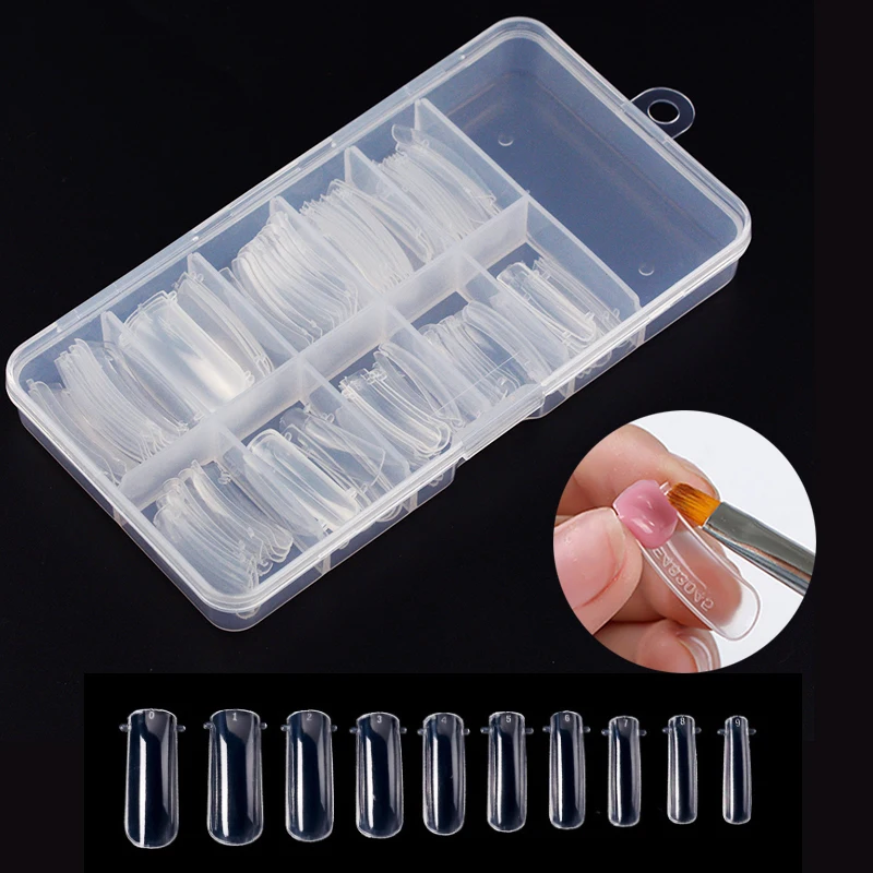 100Pcs Dual-Form Finger UV Gel Nail Extensions Stiletto Upper Forms Quick Building Acrylic Fake Nail Art Decoration Mold