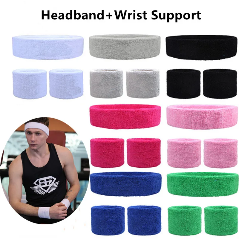 2 Stuks Pols Zweetband + 1 Pc Hoofdband Elastische Sport Polsband Gym Polsbrace Ondersteuning Zweetband Tennis Volleybal polsbeschermer