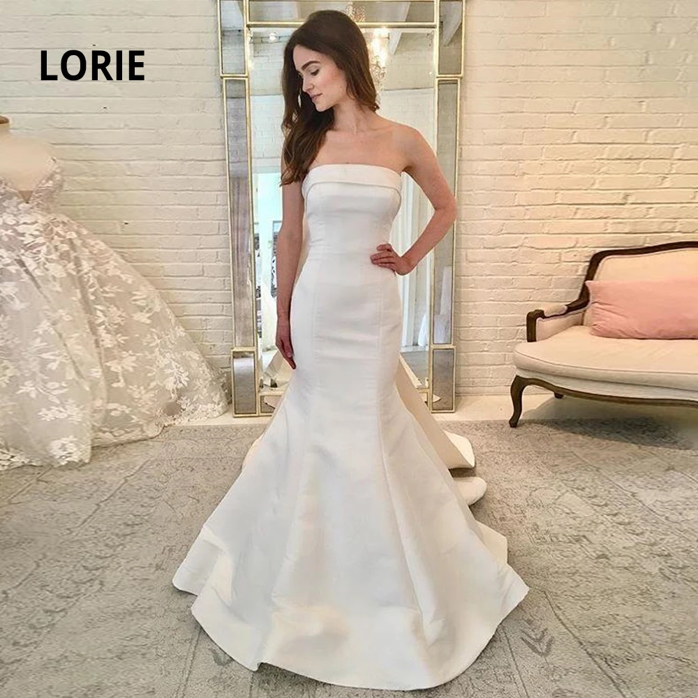 LORIE Mermaid Wedding Dresses Satin 2020 Sexy Boat Neck Backless Bridal Gowns Sleeveless Bride dress with Tie vestido de noiva