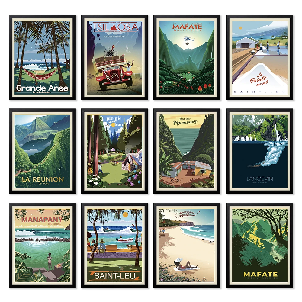 French Reunion Island Holiday Vintage Travel Posters Canvas Paintings Vintage Wall Poster Art Prints Posters Home Decor Gift