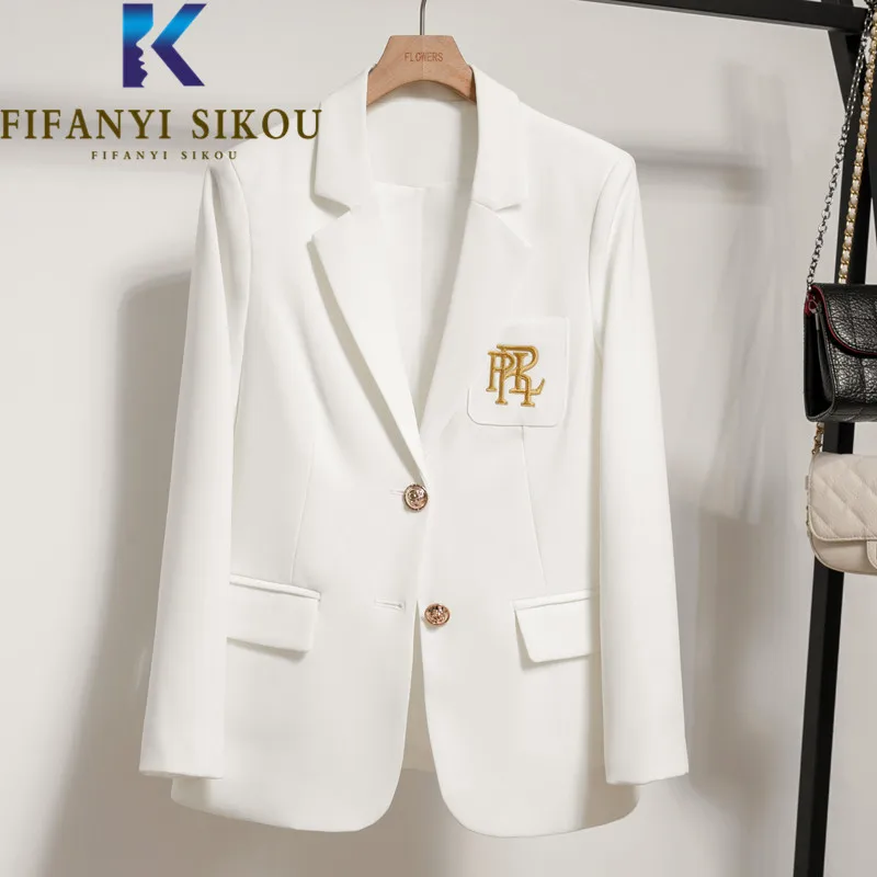 

White Blazer Jacket Women High Quality Fashion Embroidery Single Breasted Suit Jacket Ladies Casual Office Formal Blazers Coat