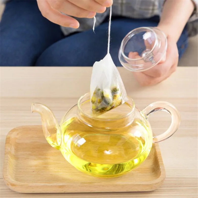 Image 6: 100 pcs/lot sachets de thé filtre sachets en papier passoire à thé infuseur bois cordon sachet de thé pour herbes thé en vrac 3 tailles