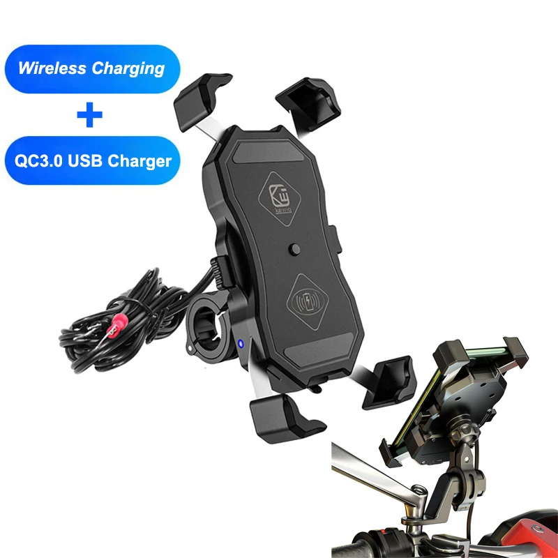 SMOYNG Waterproof Motorcycle Phone Holder Stand With Wireless QC3.0 USB Charger Moto Bicycle Handlebar Mirro Phone Support Mount