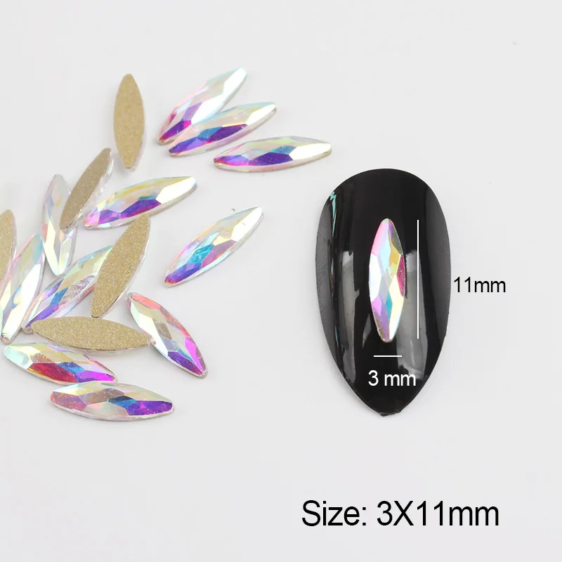 3X11mm Nail Art Rhinestones 30Pcs/Pack Long Horse eye Shaped Glass Colorful AB Stones For 3D Nails Decoration